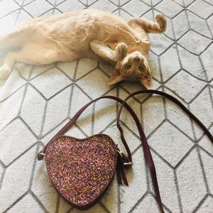 Maroon Heart Shaped Glitter Crossbody Purse